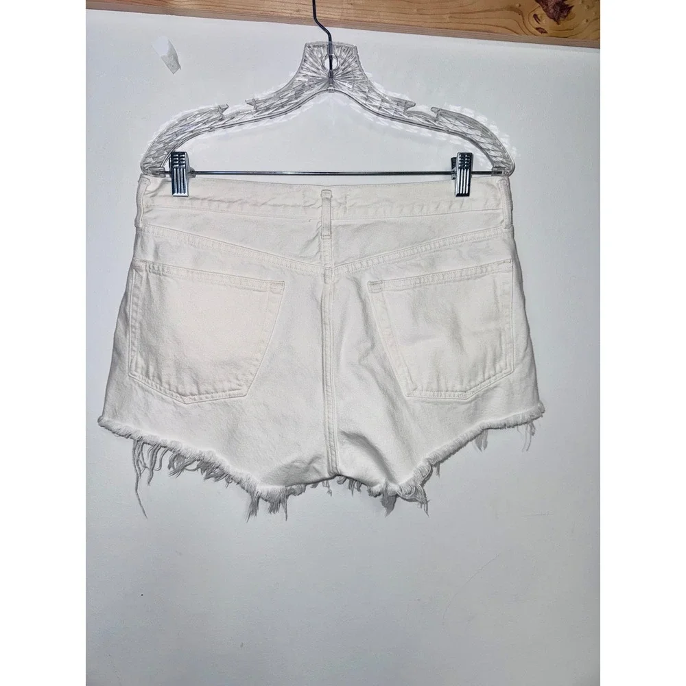 AGOLDE Parker White Distressed Denim Cut Off Shorts Button Fly Size 29 A026-1157 - Picture 3 of 6